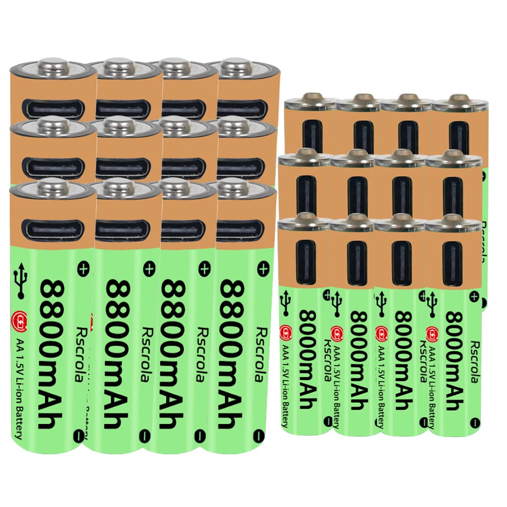 High-Capacity Type-C AA Battery and AAA Battery 1.5V Rechargeable Batteries for Mouse, Clock, Toys, Laptop, Toothbrushes, Shaver