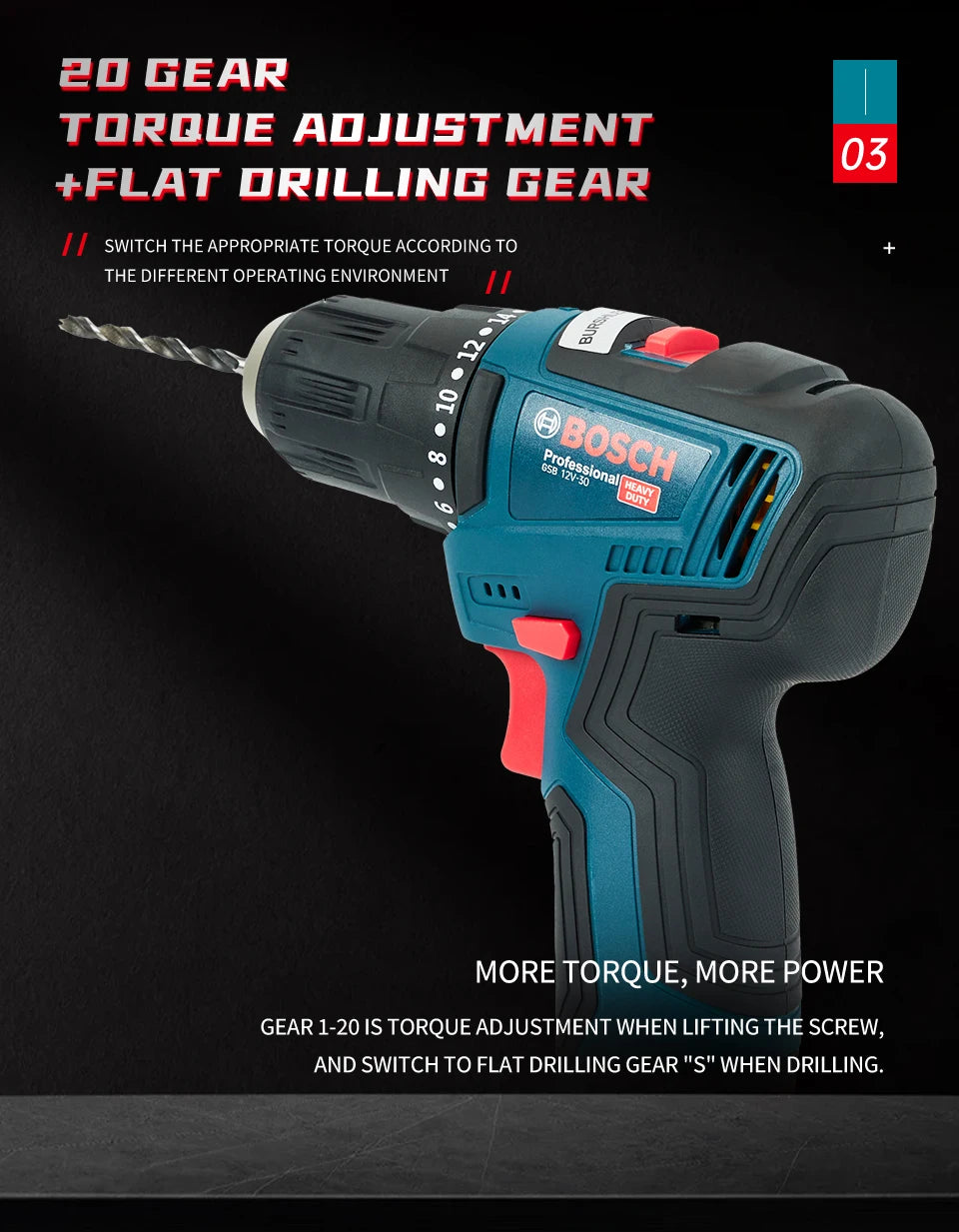 Bosch GSB-12-V30 Electric Drill DIY Professional Heavy Duty Cordless Driver Multifunctional Household Electric Screwdriver