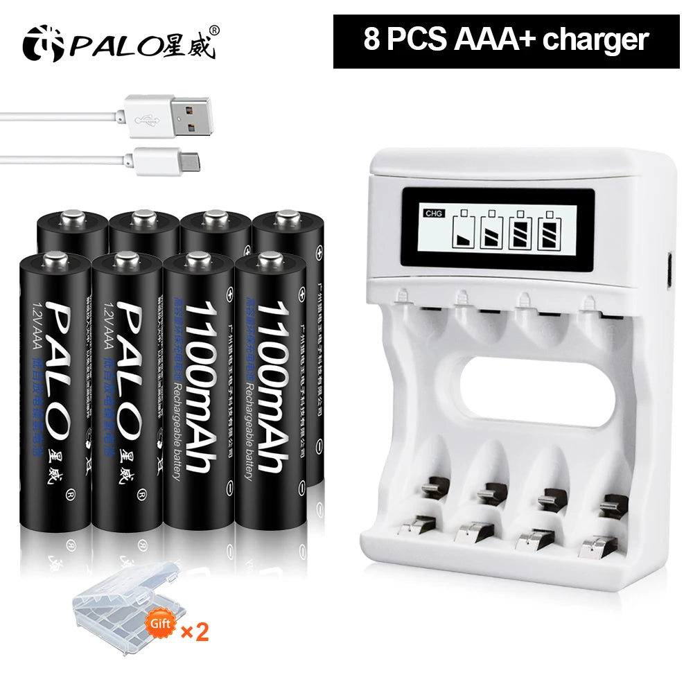 PALO AA and AAA Rechargeable Batteries 3000mAh NI-MH AA Battery LR6 1100mAh AAA LR3+LCD USB USB Charger for 1.2V AA AAA Battery