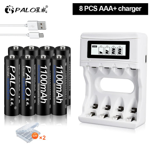 PALO AA and AAA Rechargeable Batteries 3000mAh NI-MH AA Battery LR6 1100mAh AAA LR3+LCD USB USB Charger for 1.2V AA AAA Battery