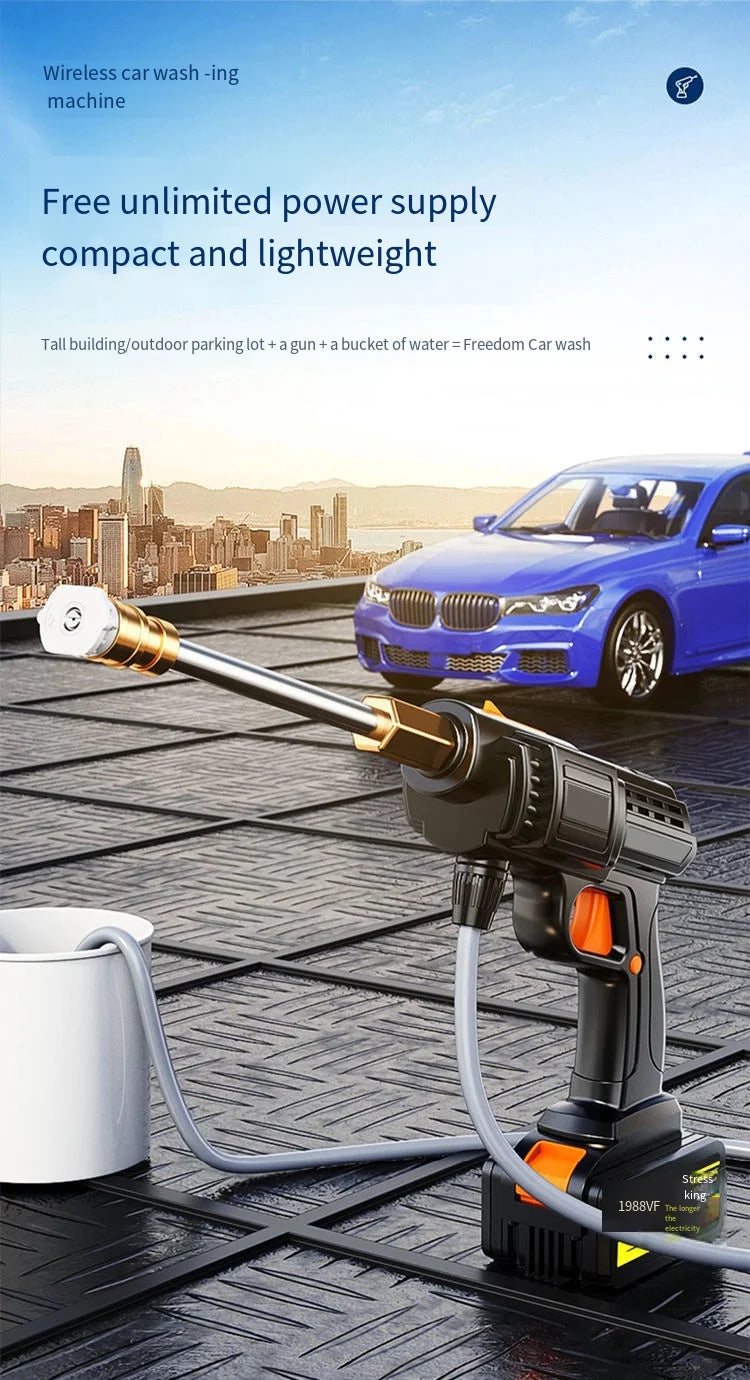 Wireless High Pressure Car Washing Machine with Lithium Battery Rechargeable Electric Car Washer Portable Water Gun Kit Cleaner