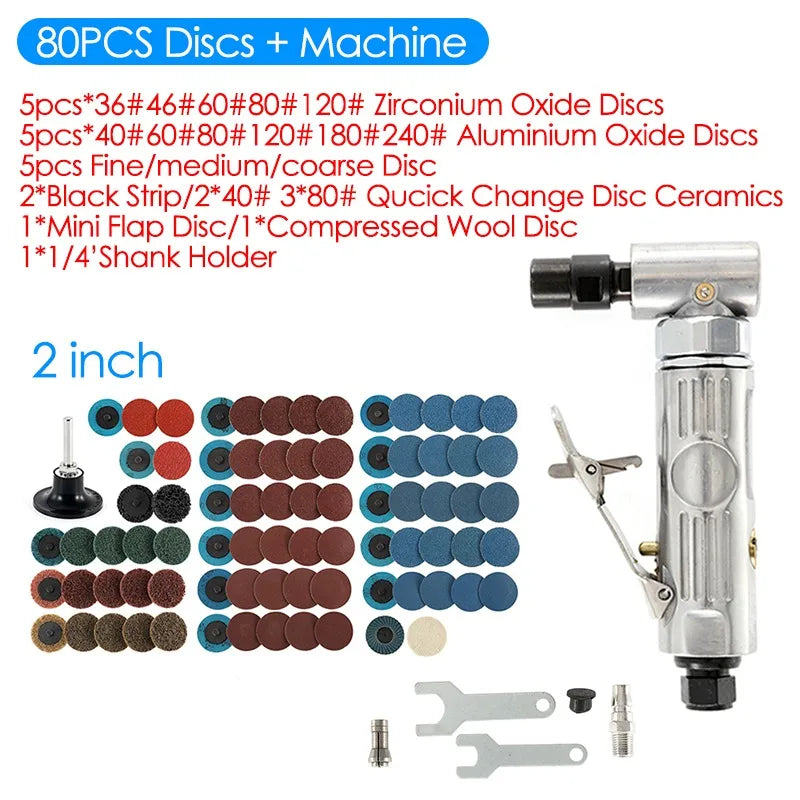 90 Degree Air Die Grinder Mini Air Grinder Pneumatic Grinding Polisher Mill Engraving Machine with Sanding Discs Tool Kit