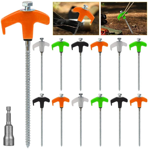 4/10pcs Outdoor Tent Ground Nail 20CM Screw Anchor Stakes Pegs For Trap Shelter Carbon Steel Hexagonal Head Camp Accessories