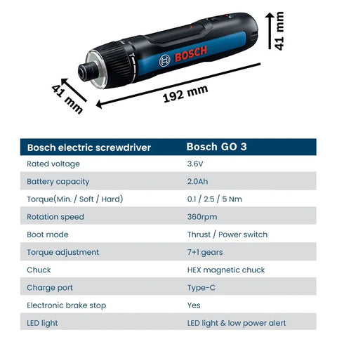 Bosch GO 3 Electric Screwdriver Set 3.6V 5Nm Cordless Mini Hand Drill Rechargeable Screw Driver Bosch Multi-Function Power Tool