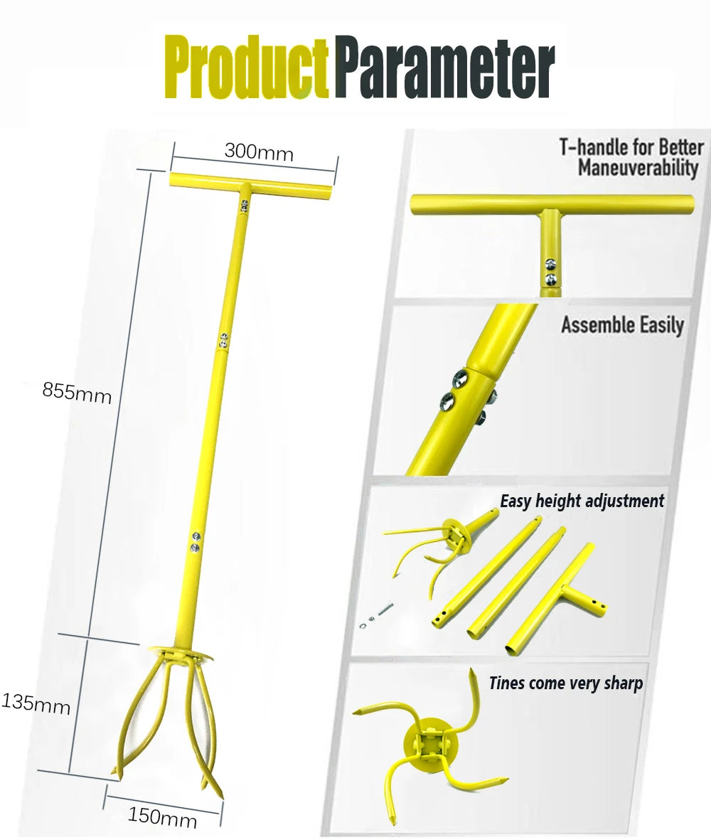 Twist Tiller Soil Grabber T-handle Adjustable Height Yard Garden Manual Soil Claw Cultivator Household Planting Tool