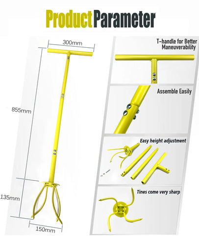 Twist Tiller Soil Grabber T-handle Adjustable Height Yard Garden Manual Soil Claw Cultivator Household Planting Tool