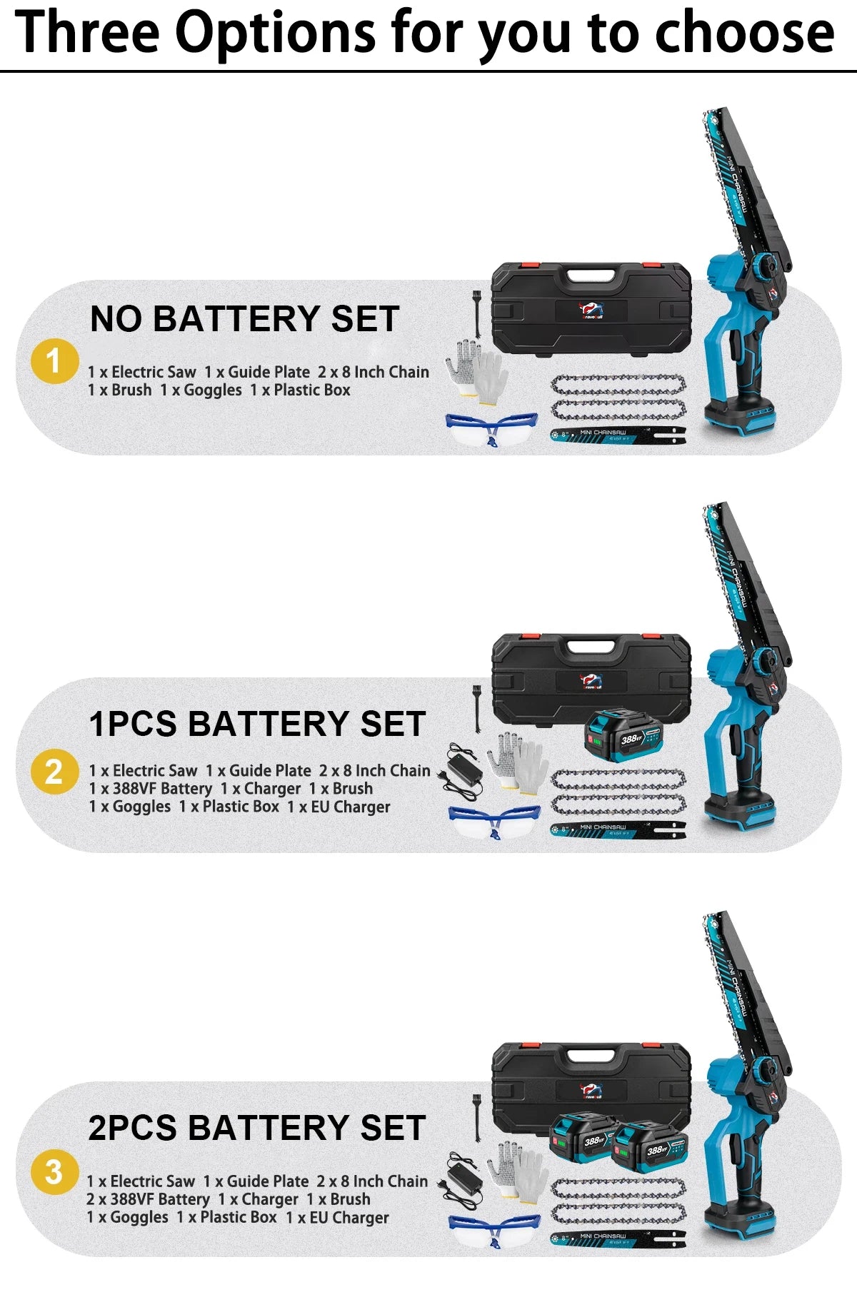 Newly 8 Inch Brushless Electric Saw W/ 2PCS Chains Cordless Woodworking Garden Pruning Chainsaw Set For Makita 18V Battery Pin
