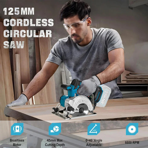 5 Inch 125MM Brushless Electric Circular Saw Hand Push Saw Multifunctional Woodworking Cuttiing Tool for Makita 18V Battery