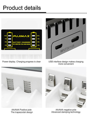 Battery Charger for AAA/AA Rechargeable 4 Slot Batter Charger With LED Indicator Charger Cable for AA/AAA Ni-MH/Ni-Cd Batteries
