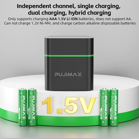 PUJIMAX 12-Slot 1.5V AAA 1100mWh Smart Charging Compartment  Lithium Battery Rechargeable Charger Set Large Capacity