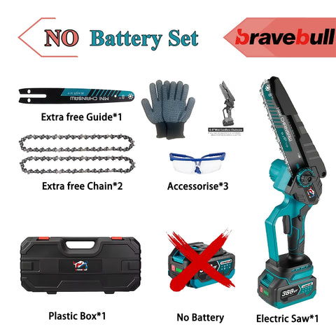 Newly 8 Inch Brushless Electric Saw W/ 2PCS Chains Cordless Woodworking Garden Pruning Chainsaw Set For Makita 18V Battery Pin