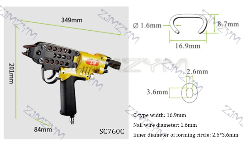 SC760C Pneumatic C-Ring Gun Air Nail Gun Hog Ring Plier C Ring Pliers Tool Air C-type Machine Nailer Pneumatic Nail Gun