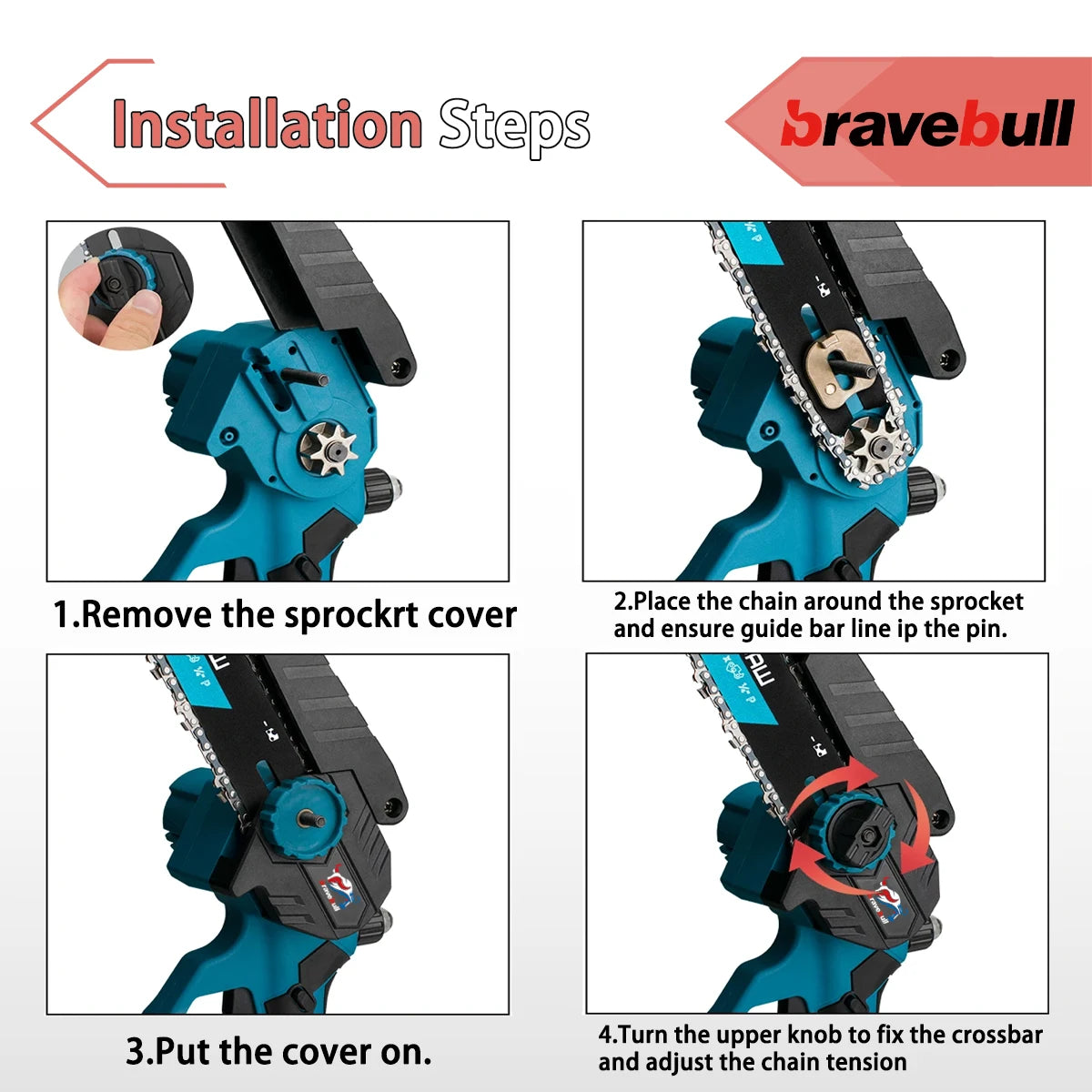 Newly 8 Inch Brushless Electric Saw W/ 2PCS Chains Cordless Woodworking Garden Pruning Chainsaw Set For Makita 18V Battery Pin