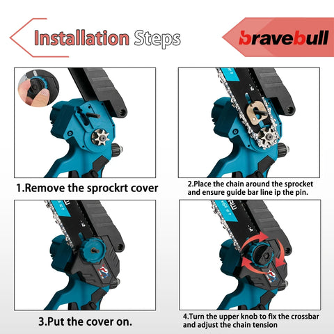 Newly 8 Inch Brushless Electric Saw W/ 2PCS Chains Cordless Woodworking Garden Pruning Chainsaw Set For Makita 18V Battery Pin
