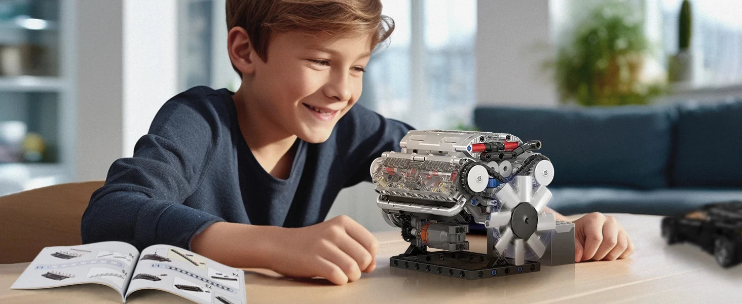 Diy King10088 V8 Engine Building Kit - Build Your Own V8 Engine Toy, 8-Cylinder Petrol Car Engine Replica Model Kit Building Kit