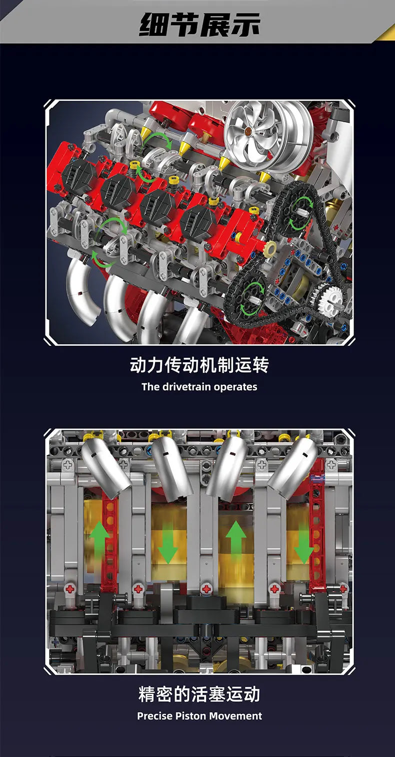 2718PCS V8 Engine Model kit Technincal Car MOC V8 Engine Supercar Model Assembly Car Building Blocks Brick Toys For Boys Gifts