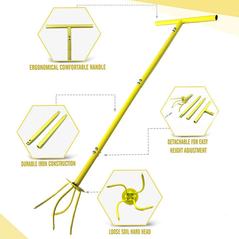 Twist Tiller Soil Grabber T-handle Adjustable Height Yard Garden Manual Soil Claw Cultivator Household Planting Tool