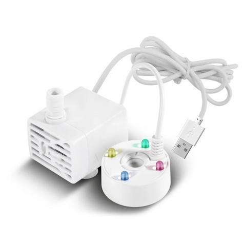 Practical USB 5V Water Pump Mist Maker LED Lights Mini Mister Fog Machine, Indoor Fountain Garden Pond Water Fogger Atomizer Whi