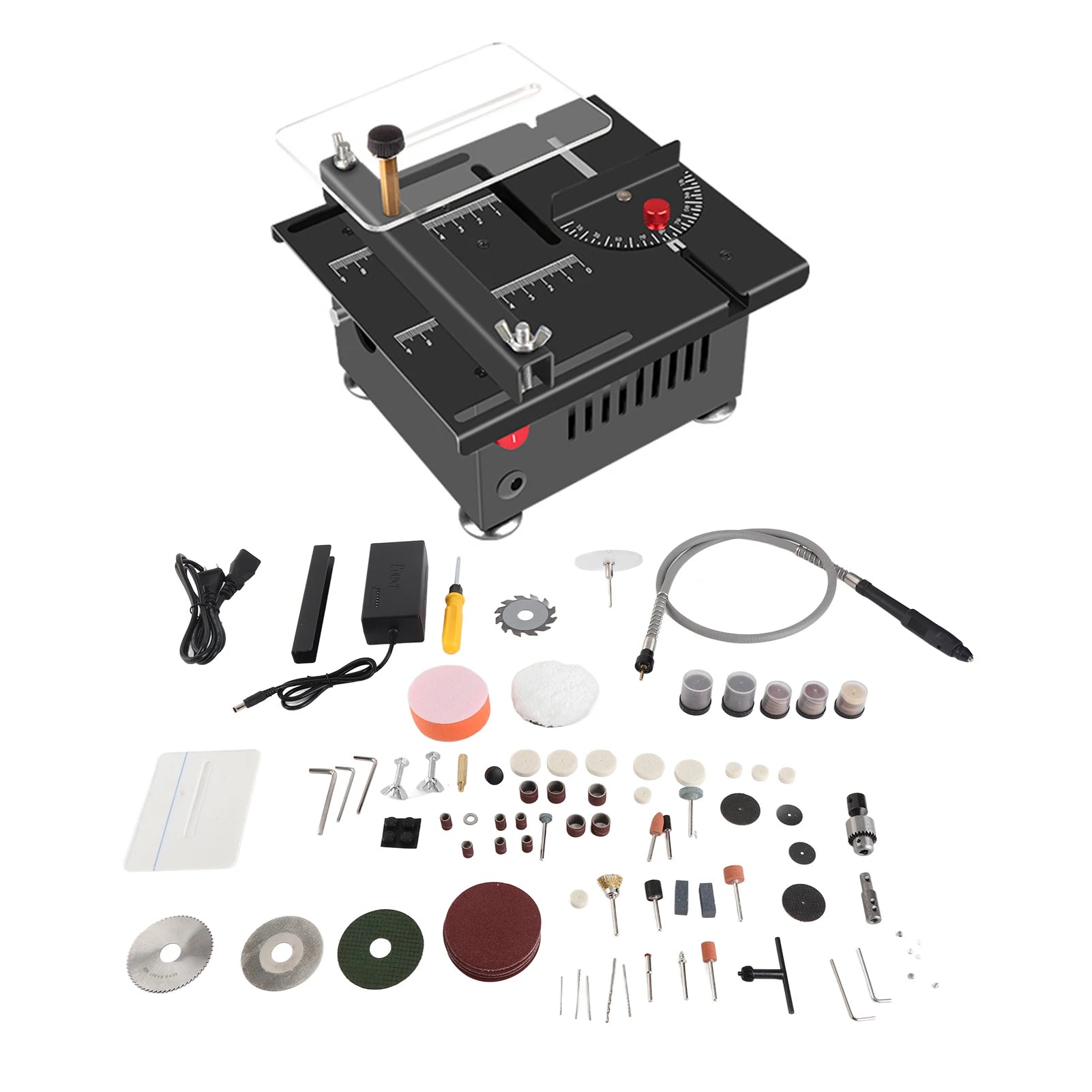 100 multi-functional table saw, mini desktop electric saw blade, adjustable speed and Angle, lifting blade, 16MM cutting depth