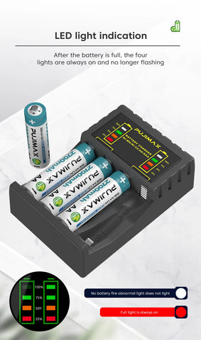 AA/AAA Battery Charger 4 Slots Intelligent LED Indicator USB C Micro Charger for Ni-MH/Ni-Cd Rechargeable AA/AAA Battery Charger