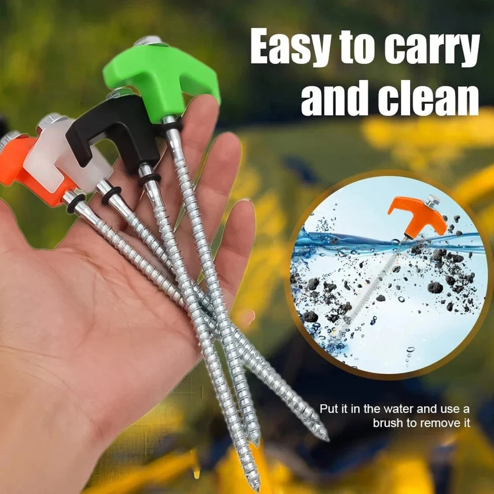 4/10pcs Outdoor Tent Ground Nail 20CM Screw Anchor Stakes Pegs For Trap Shelter Carbon Steel Hexagonal Head Camp Accessories