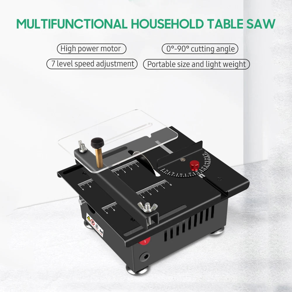 100 multi-functional table saw, mini desktop electric saw blade, adjustable speed and Angle, lifting blade, 16MM cutting depth