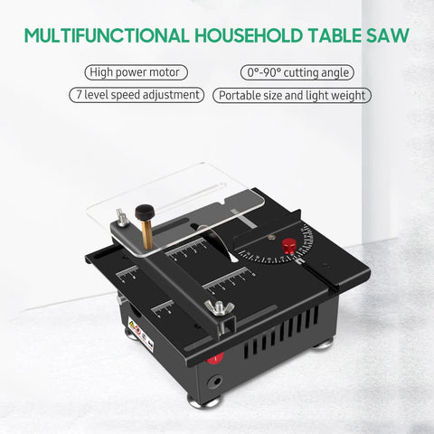 100 multi-functional table saw, mini desktop electric saw blade, adjustable speed and Angle, lifting blade, 16MM cutting depth