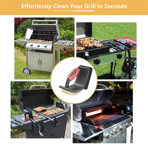 A19F-Grill Brush Grill Accessories Brass Grill Cleaning Brush 3 In 1 Multifunction BBQ Cleaning Brush Cleaning Brush Bristles