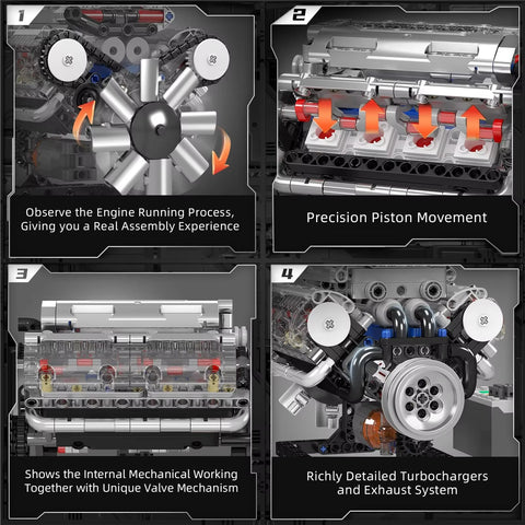 Diy King10088 V8 Engine Building Kit - Build Your Own V8 Engine Toy, 8-Cylinder Petrol Car Engine Replica Model Kit Building Kit