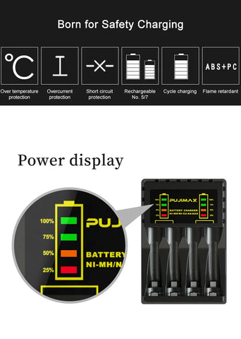 Battery Charger for AAA/AA Rechargeable 4 Slot Batter Charger With LED Indicator Charger Cable for AA/AAA Ni-MH/Ni-Cd Batteries