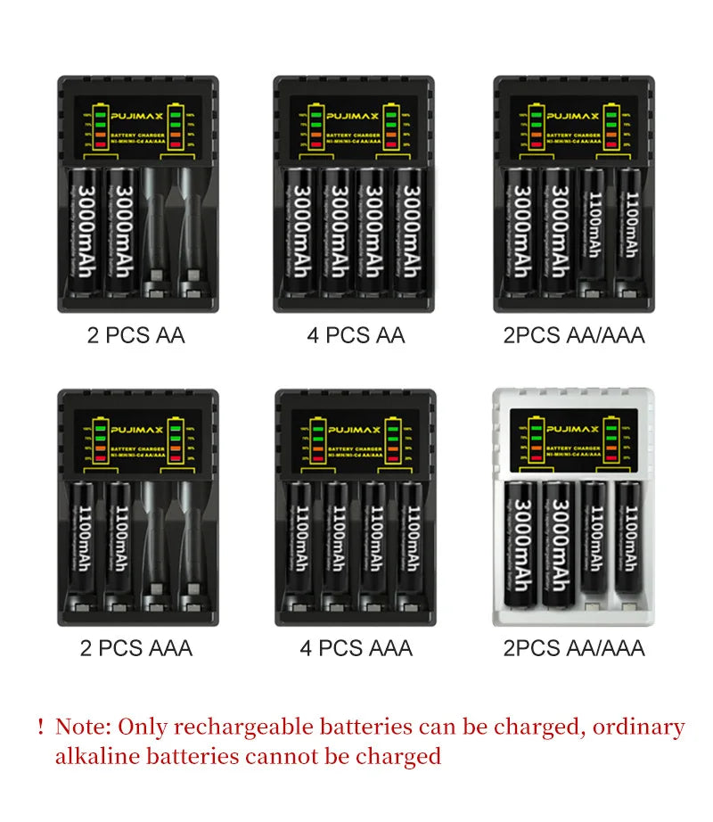 Battery Charger for AAA/AA Rechargeable 4 Slot Batter Charger With LED Indicator Charger Cable for AA/AAA Ni-MH/Ni-Cd Batteries