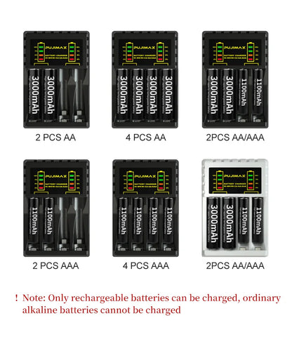 Battery Charger for AAA/AA Rechargeable 4 Slot Batter Charger With LED Indicator Charger Cable for AA/AAA Ni-MH/Ni-Cd Batteries
