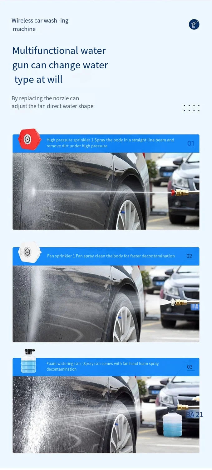 Wireless High Pressure Car Washing Machine with Lithium Battery Rechargeable Electric Car Washer Portable Water Gun Kit Cleaner