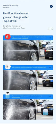 Wireless High Pressure Car Washing Machine with Lithium Battery Rechargeable Electric Car Washer Portable Water Gun Kit Cleaner