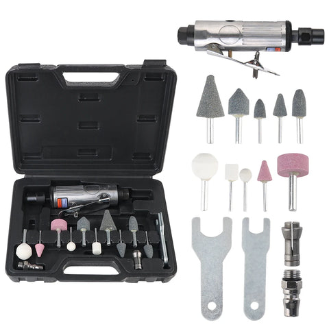 Air Grinder Mill Engraving Tool Car Tool Grinding Polishing Machine Kit Pneumatic Die Grinder 1/4" 1/8" 16Pcs Air Die Grinder