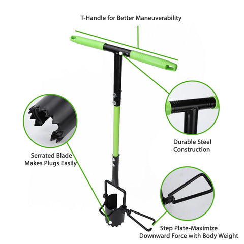 Bulb Planter Tool Grass Plugger Tool Transplanting Garden Hole Digger for Plants Serrated Base Gardening Bulb Sod Transplanter
