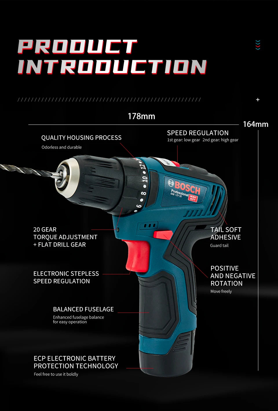 Bosch GSB-12-V30 Electric Drill DIY Professional Heavy Duty Cordless Driver Multifunctional Household Electric Screwdriver