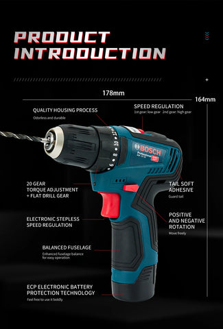 Bosch GSB-12-V30 Electric Drill DIY Professional Heavy Duty Cordless Driver Multifunctional Household Electric Screwdriver