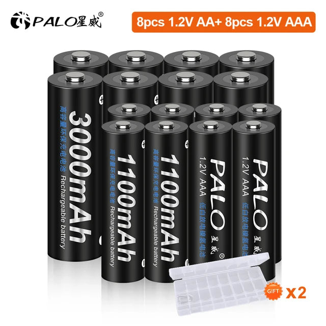 PALO AA and AAA Rechargeable Batteries 3000mAh NI-MH AA Battery LR6 1100mAh AAA LR3+LCD USB USB Charger for 1.2V AA AAA Battery