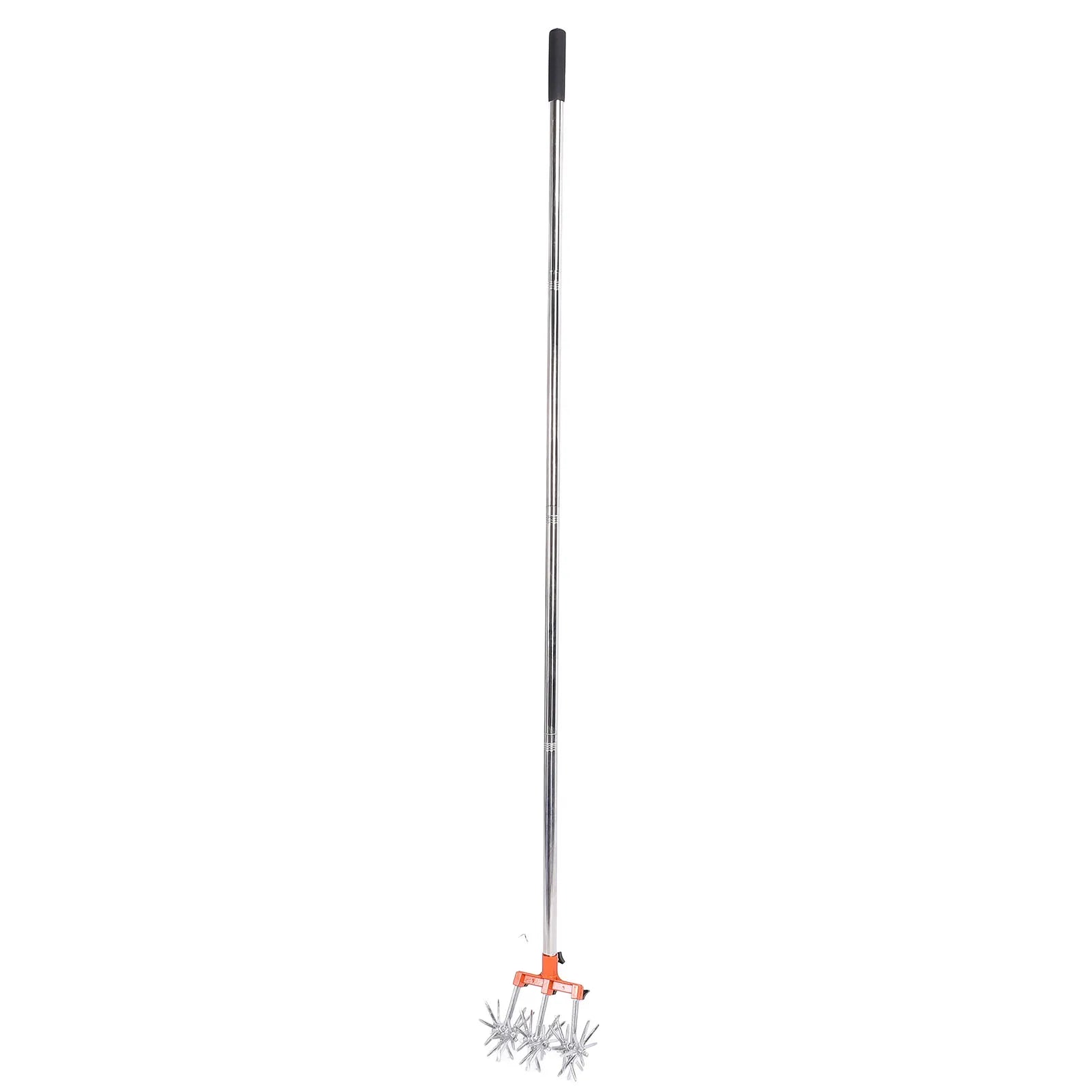 Manual Rotary Cultivator Tool Stainless Steel Teeth Adjustable Handle Garden Hand Tiller for Lawn Hand Rotary Cultivator