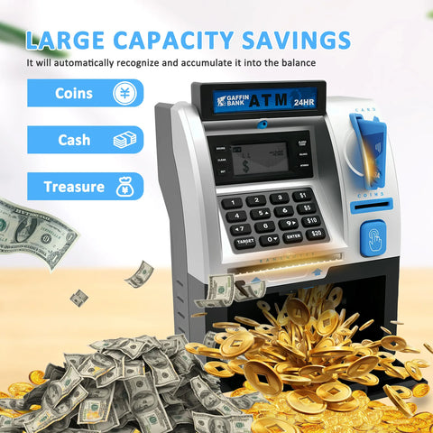 ATM Savings Bank Robust Electronic Piggy Bank Smart Card Swipe Digital Coin Saver Password Protected Savings Jar Flexible Access
