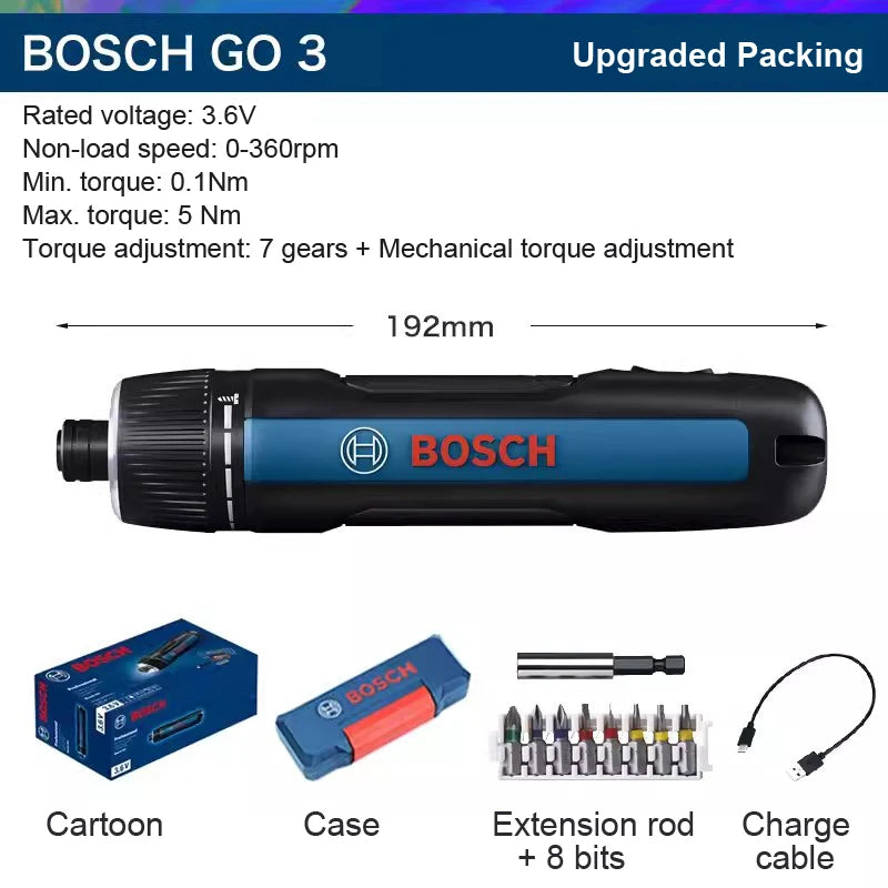 Bosch GO 3 Electric Screwdriver 3.6V 5Nm Cordless Mini Hand Drill Rechargeable Screw Driver GO3 Bosch Multi-Function Power Tool