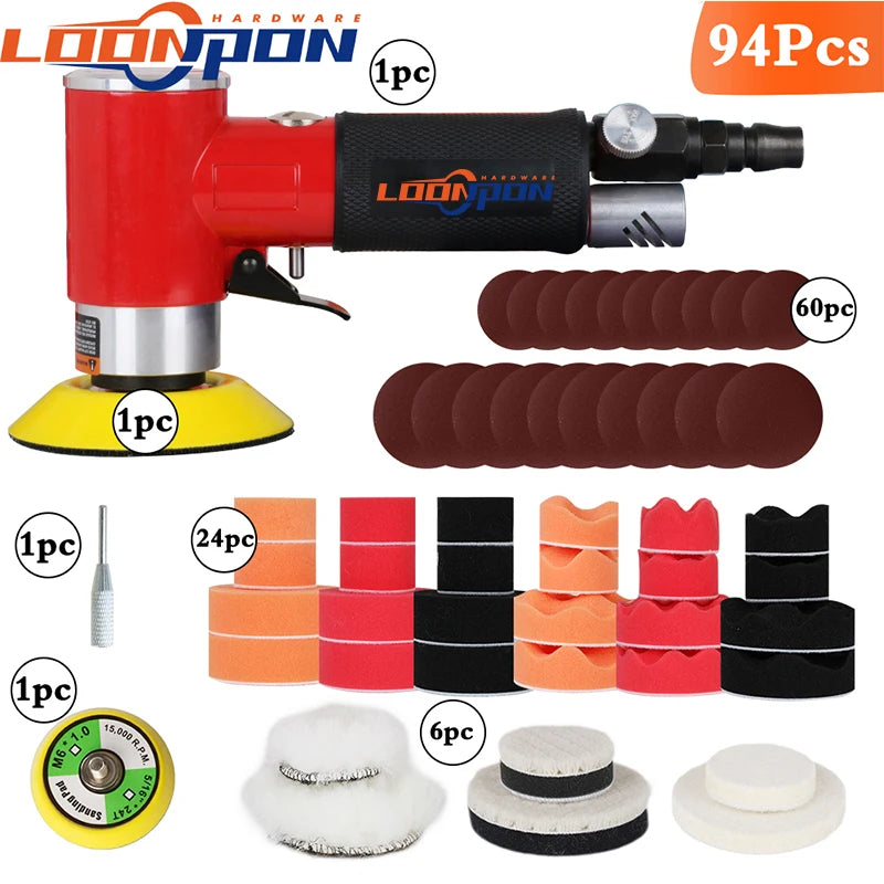 Loonpon Orbit Air Sander Mini Polisher 2"/3" Pneumatic Tools Grinding Machine Set Air Tool for Car Polishing Waxing Rust Removal