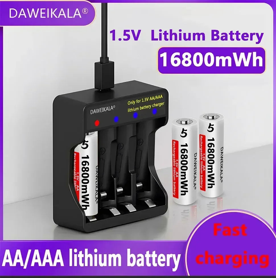 AA Battery 1.5V Li ion AA Rechargeable Batteries High capacity 16800mWh For Remote Control Toy Battery Light Fast charging