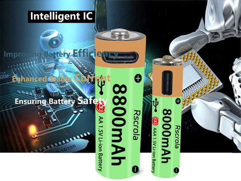 High-Capacity Type-C AA Battery and AAA Battery 1.5V Rechargeable Batteries for Mouse, Clock, Toys, Laptop, Toothbrushes, Shaver