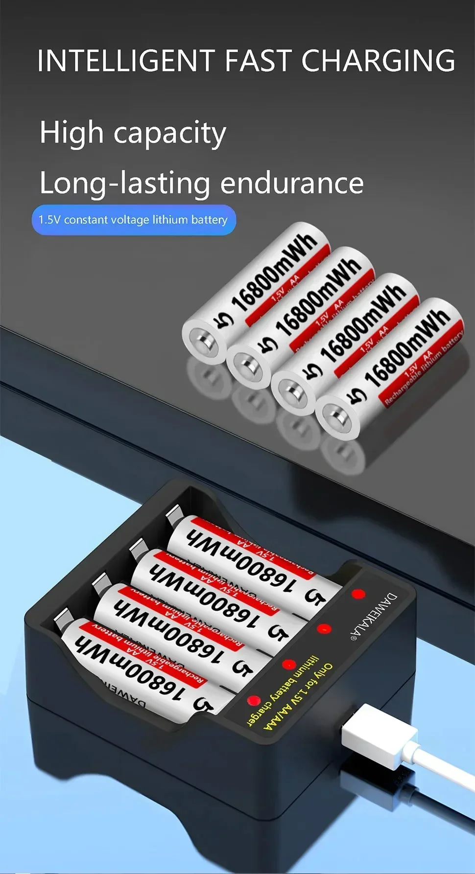 AA Battery 1.5V Li ion AA Rechargeable Batteries High capacity 16800mWh For Remote Control Toy Battery Light Fast charging