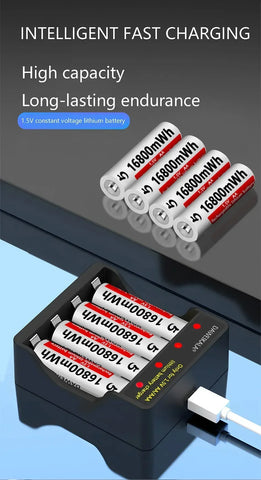 AA Battery 1.5V Li ion AA Rechargeable Batteries High capacity 16800mWh For Remote Control Toy Battery Light Fast charging