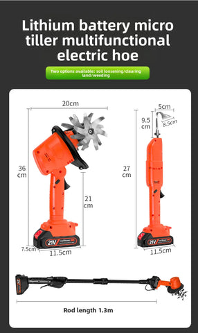 Cordless Electric Tiller Cultivator Portable Electric Garden Rotavator For Garden Vegetable Field Greenhouse Garden Power Tool