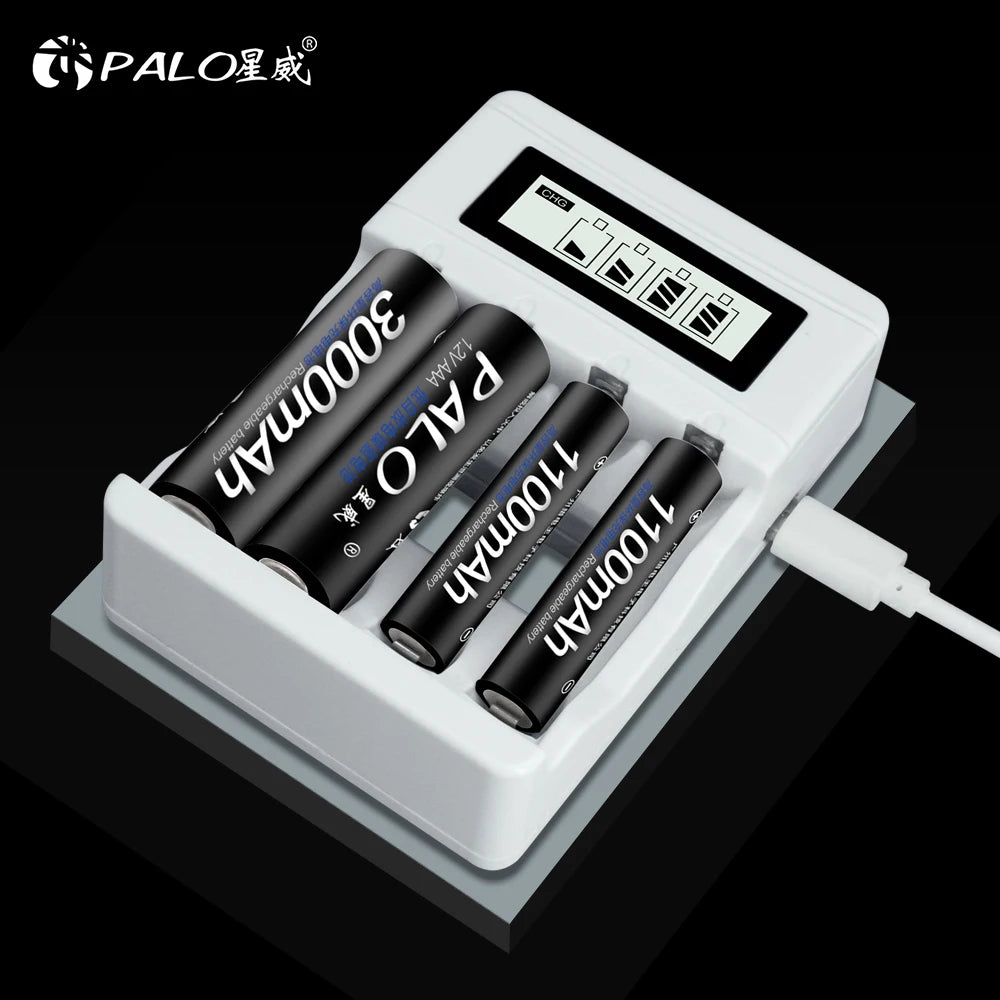 PALO AA and AAA Rechargeable Batteries 3000mAh NI-MH AA Battery LR6 1100mAh AAA LR3+LCD USB USB Charger for 1.2V AA AAA Battery
