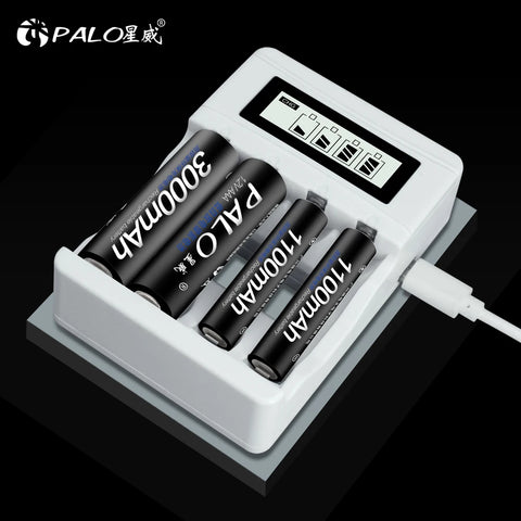 PALO AA and AAA Rechargeable Batteries 3000mAh NI-MH AA Battery LR6 1100mAh AAA LR3+LCD USB USB Charger for 1.2V AA AAA Battery